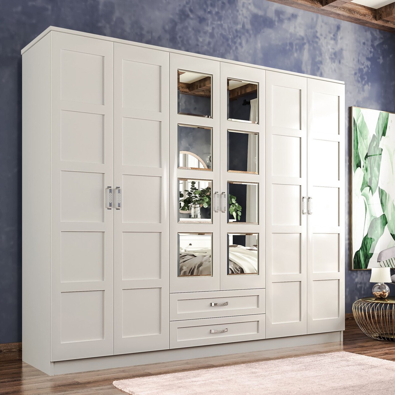 Dulap pentru haine, Hanah Home, Rb-053, 210x184x52 cm, Alb mat - imagine 6
